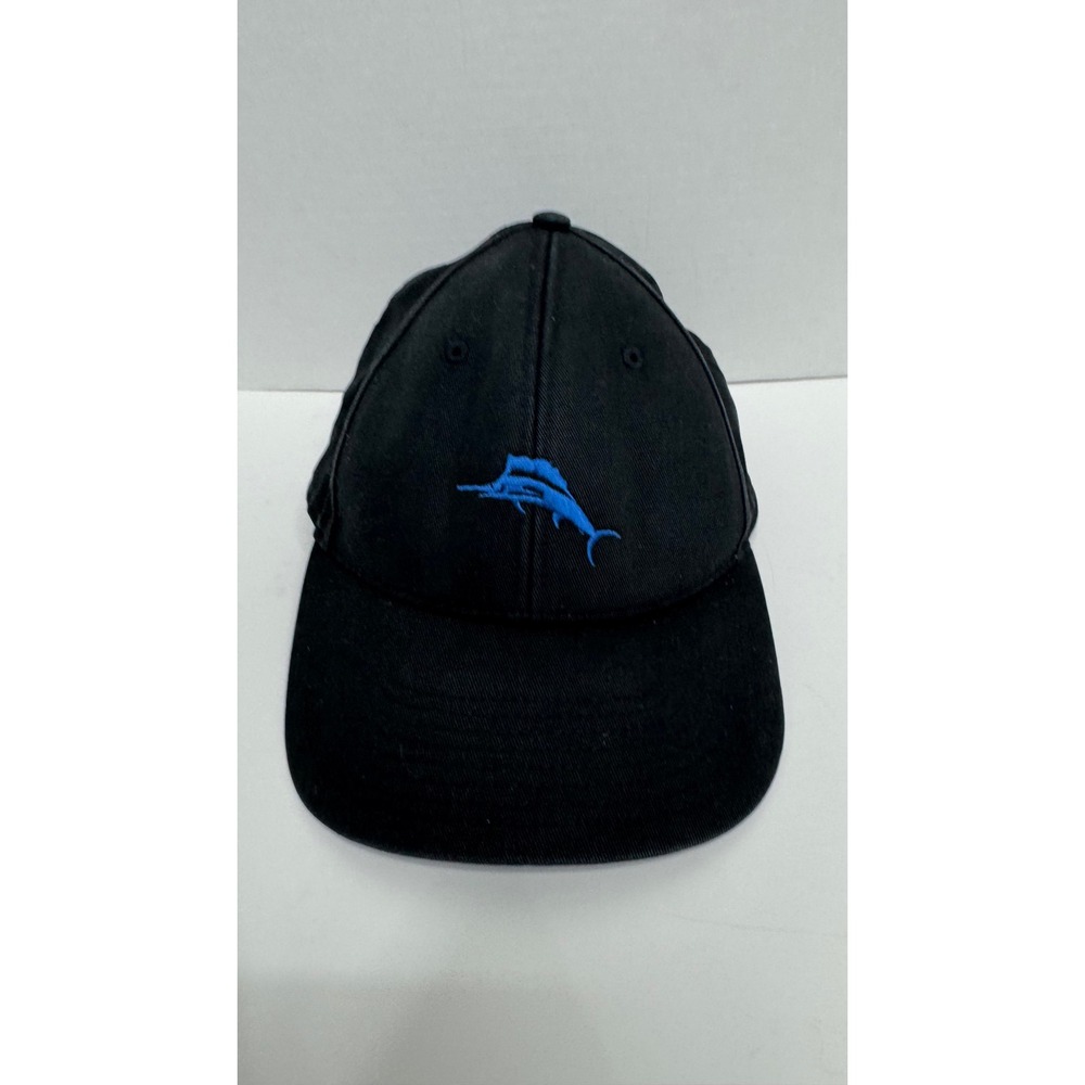 Tommy Bahama Mens Black Cotton Baseball Cap Blue Marlin Hat Adjustable